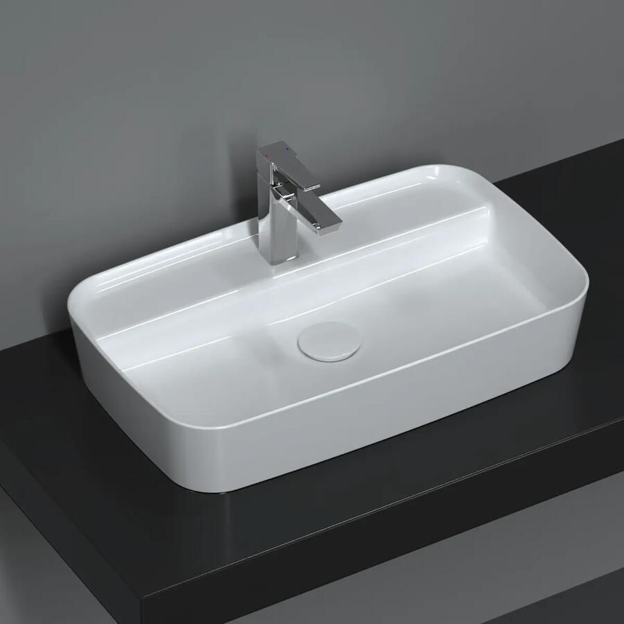 Isvea Peak opbouw wastafel met kraangat 65cm wit glans