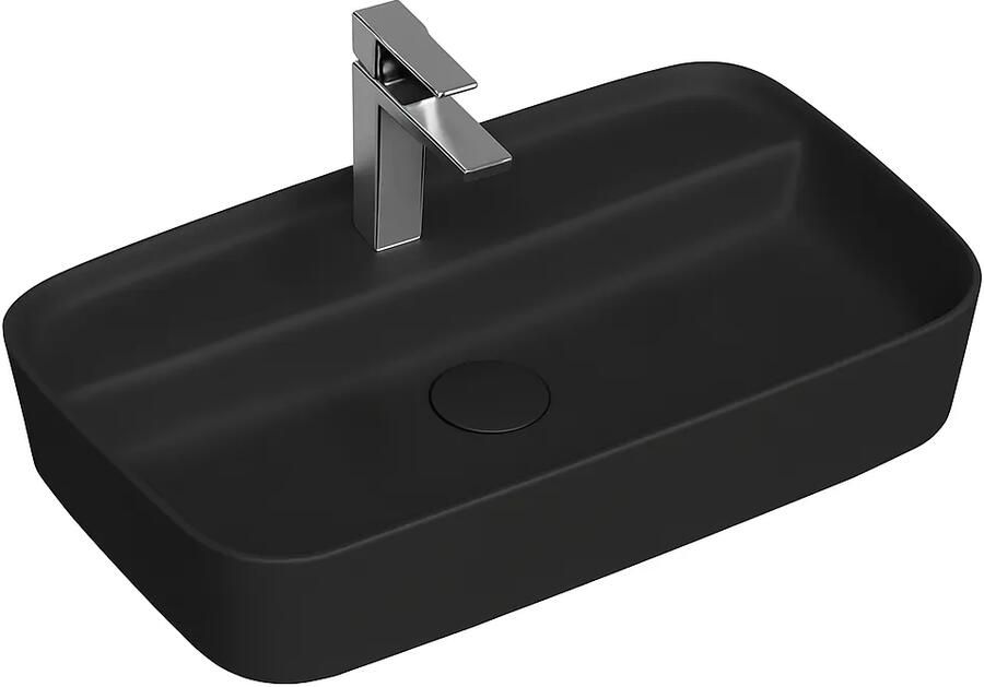 Isvea Peak opbouw wastafel met kraangat 65cm zwart mat