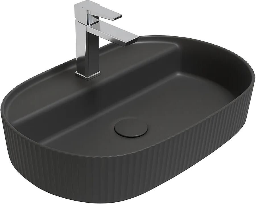 Isvea Sintesi waskom met ribbel en kraangat 60cm antraciet