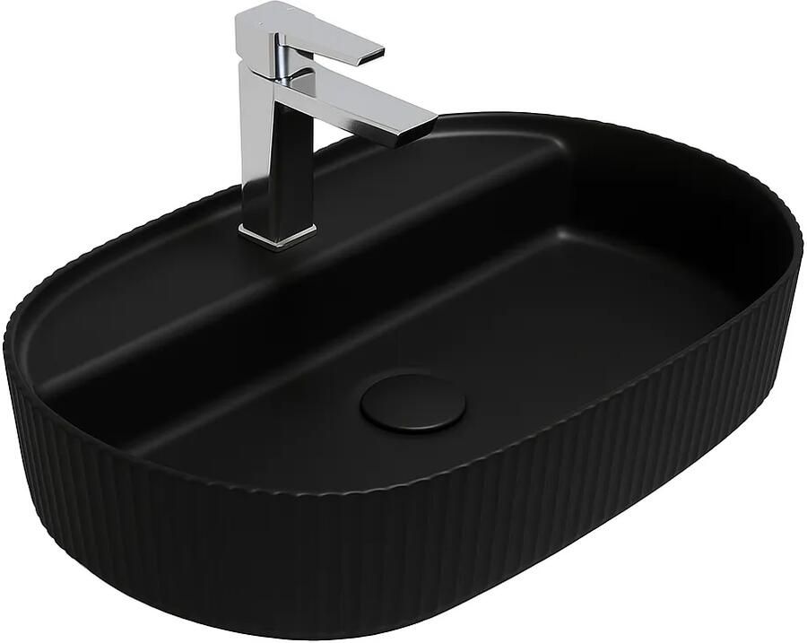 Isvea Sintesi waskom met ribbel en kraangat 60cm zwart mat