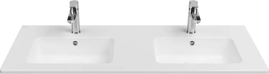 Isvea Sistema T dubbele inbouw wastafel met 2 kraangaten 120cm wit glans