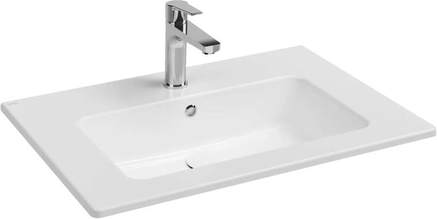 Isvea Sistema T inbouw wastafel met kraangat 70cm wit glans