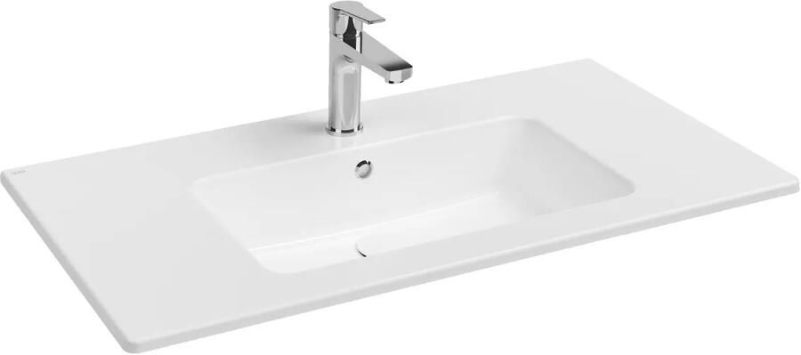 Isvea Sistema T inbouw wastafel met kraangat 90cm wit glans