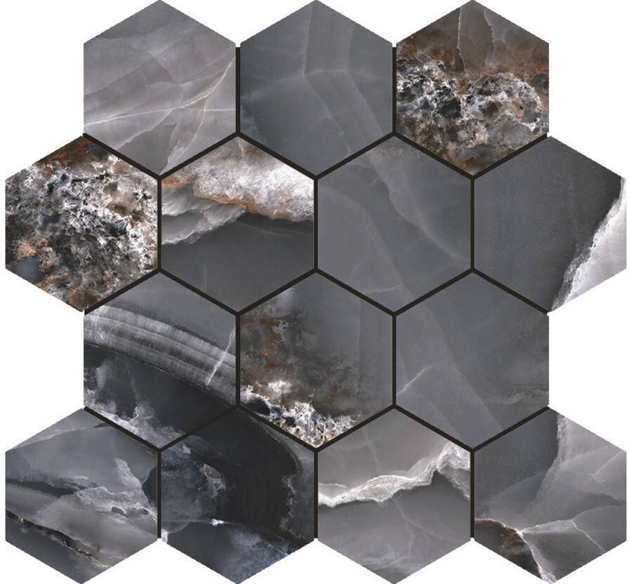 Jabo Onyx Bleu hexagon mozaiek tegels 30x27cm