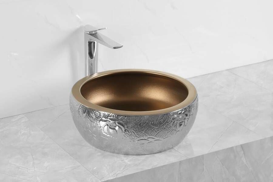 Kerra KR 124 keramische waskom 42cm zilver goud