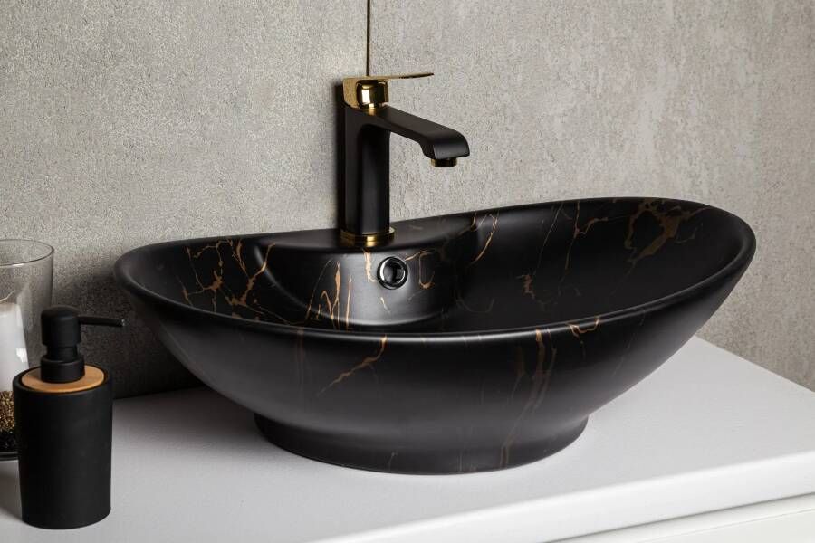 Kerra KR 139 keramische waskom 58x38cm zwart goud