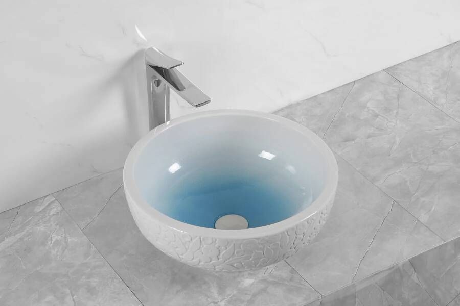 Kerra KR 140 keramische waskom 43cm wit blauw