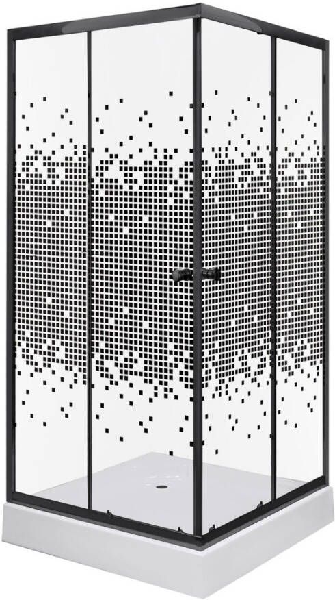 Kerra Pixel douchecabine vierkant 80x80cm zwart mat met douchebak