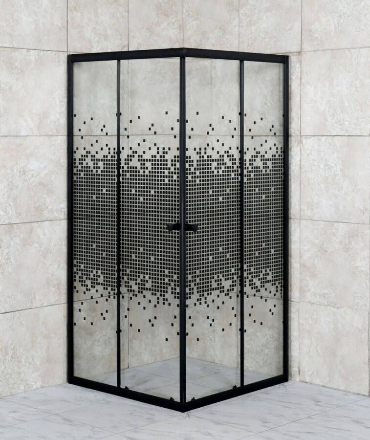 Kerra Pixel douchecabine vierkant 90x90cm zwart mat