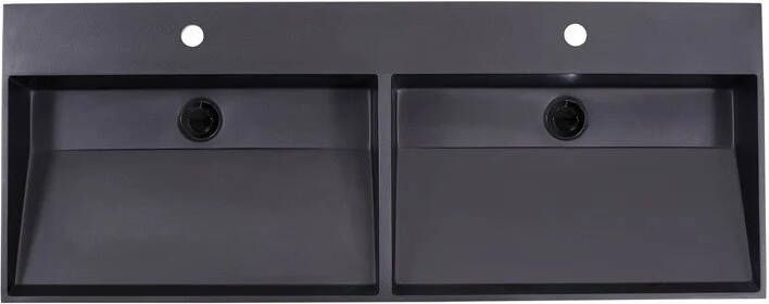 Lambini Designs Arona wastafel quartz 120cm dubbel met 2 kraangaten zwart mat