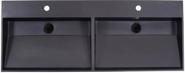 Lambini Designs Arona wastafel quartz 140cm dubbel met 2 kraangaten zwart mat