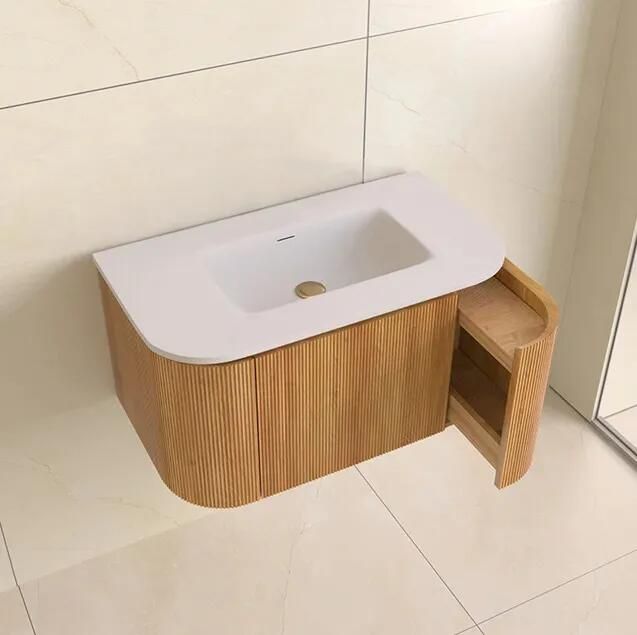 Lambini Designs Eleganza rond badmeubel 100cm acacia met ribbelfront en wastafel zonder kraangat