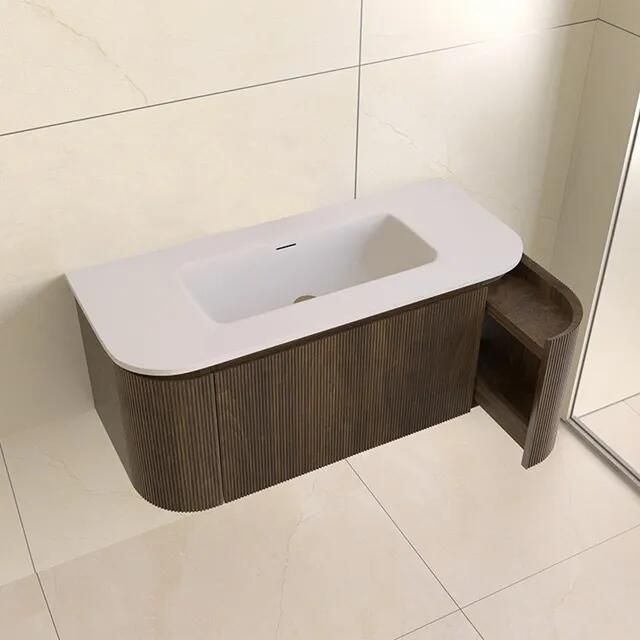 Lambini Designs Eleganza rond badmeubel 100cm dark walnut met ribbelfront en wastafel zonder kraangat