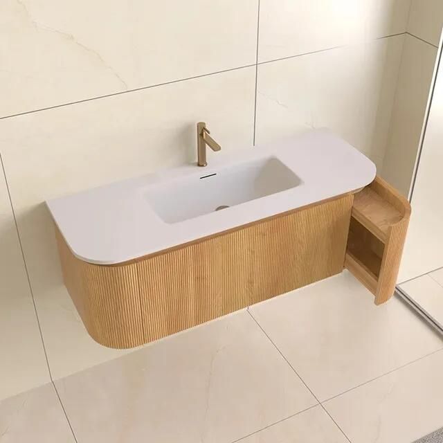 Lambini Designs Eleganza rond badmeubel 120cm acacia met ribbelfront en wastafel met kraangat