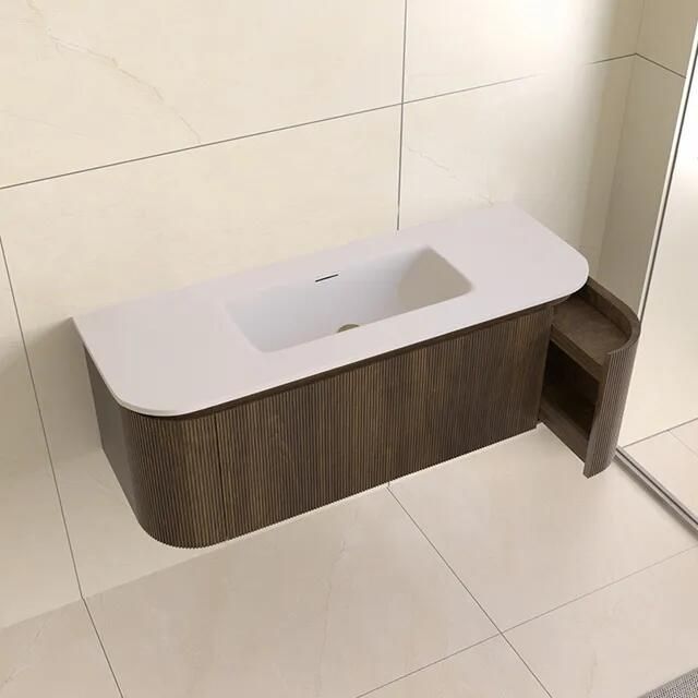 Lambini Designs Eleganza rond badmeubel 120cm dark walnut met ribbelfront en wastafel zonder kraangat