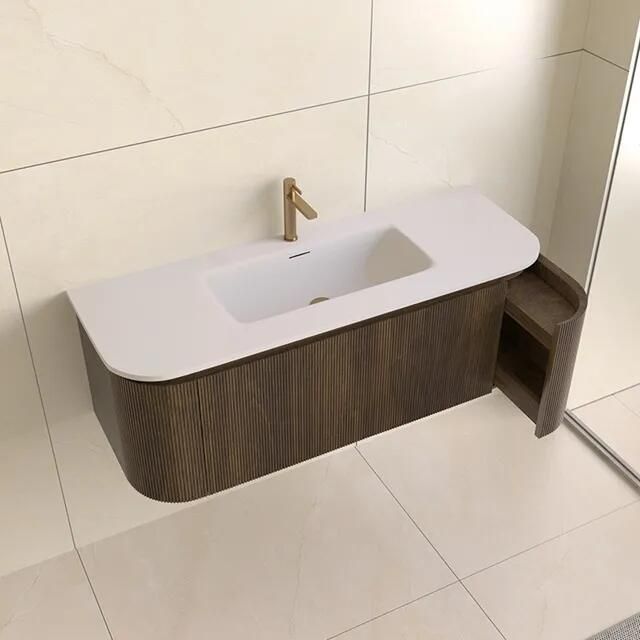 Lambini Designs Eleganza rond badmeubel 120cm dark walnut met ribbelfront en wastafel met kraangat