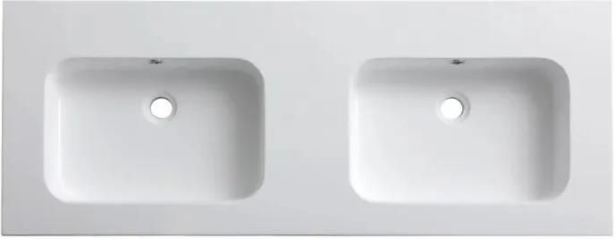 Lambini Designs Eliot dubbele wastafel mineraalmarmer 120cm met 2 kraangaten wit mat