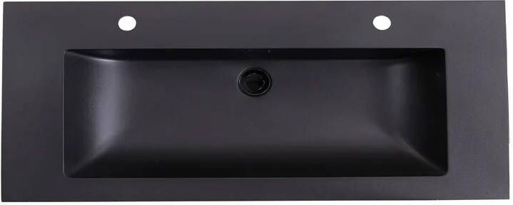 Lambini Designs Lugano wastafel quartz 120cm enkel met 2 kraangaten zwart mat