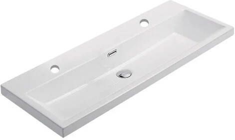 Lambini Designs Mirano compacte wastafel keramiek 100cm met 2 kraangaten wit glans
