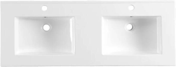 Lambini Designs Pavia wastafel keramiek 120cm dubbel met 2 kraangaten wit glans