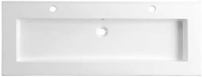 Lambini Designs Pavia wastafel keramiek 120cm enkel met 2 kraangaten wit glans