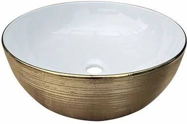 Lambini Designs Pisa waskom keramiek 41cm goud met witte binnenkant