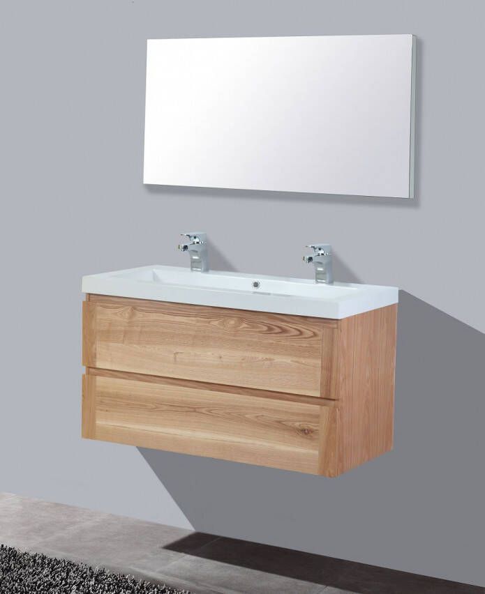 Lambini Designs Trend Wood badkamermeubel eiken 100cm 2 kraangaten