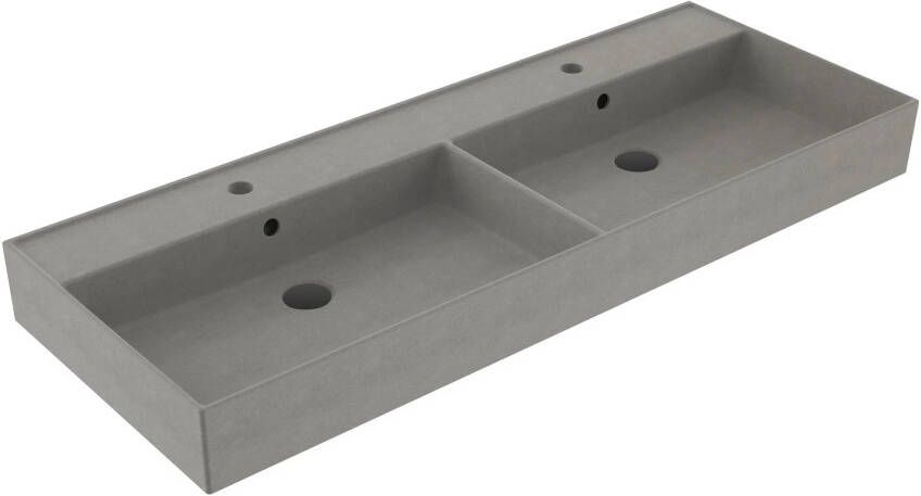 Lambini Designs Valenza wastafel keramiek 120cm dubbel met 2 kraangaten betonlook