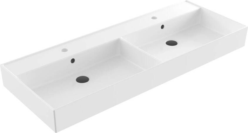 Lambini Designs Valenza wastafel keramiek 120cm dubbel met 2 kraangaten wit glans