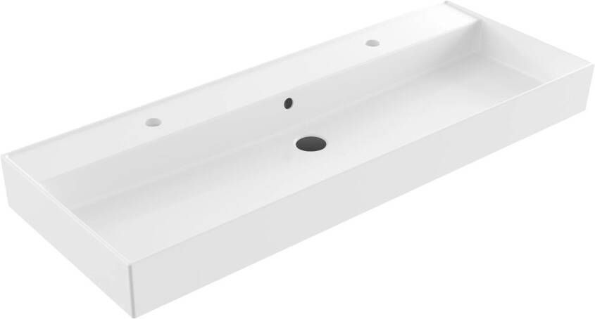 Lambini Designs Valenza wastafel keramiek 120cm enkel met 2 kraangaten wit glans