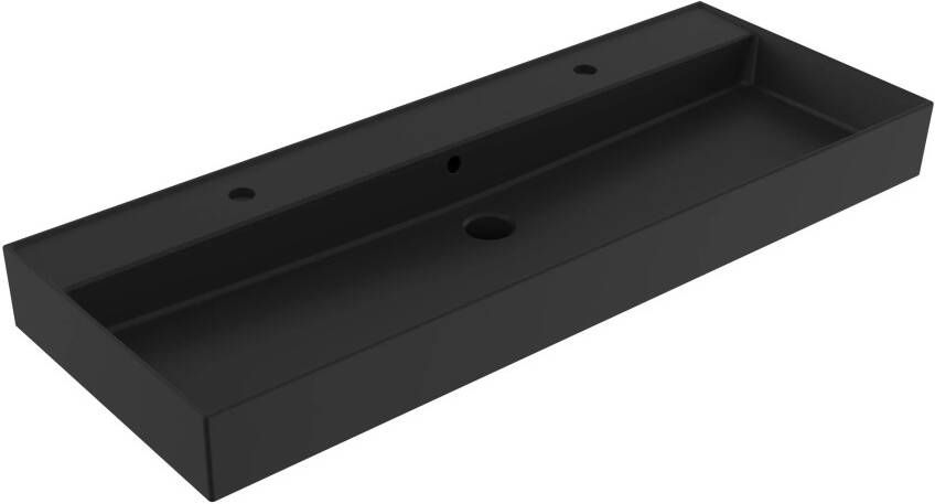 Lambini Designs Valenza wastafel keramiek 120cm enkel met 2 kraangaten zwart mat
