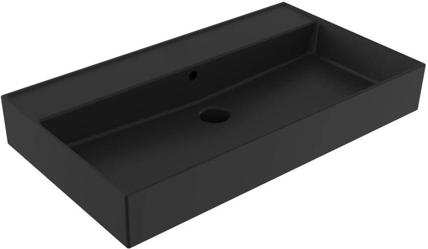 Lambini Designs Valenza wastafel keramiek 80cm zonder kraangat zwart mat