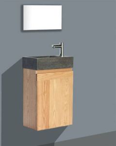 Lambini Designs Wood Stone toiletmeubel eiken met natuursteen rechts kraangat links