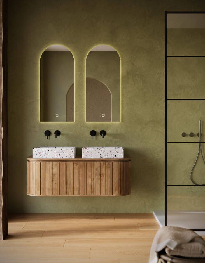 Livli Estrela badkamermeubel 130cm met rechthoekige terrazzo waskommen