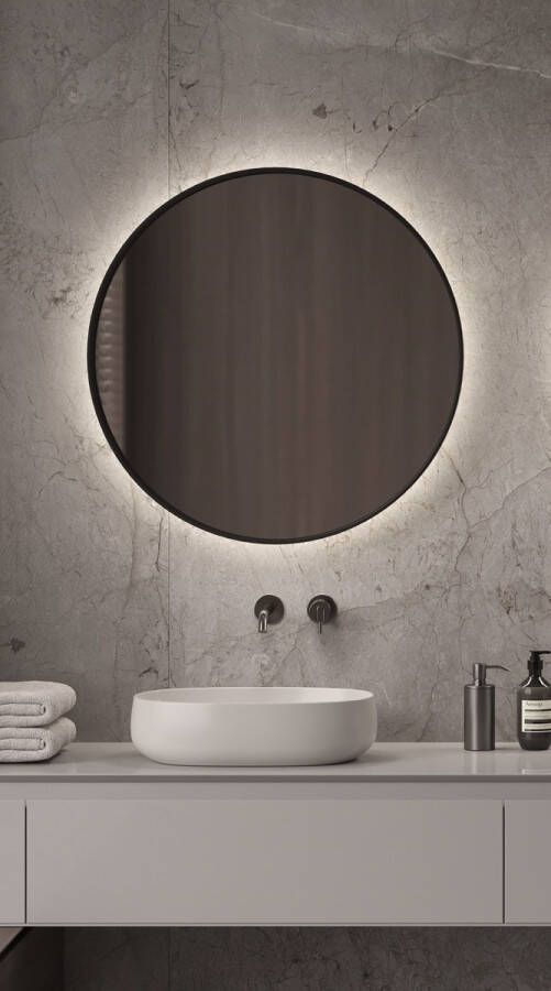 Martens Design Miami Beach spiegel met LED verlichting spiegelverwarming en touch bediening 100cm mat zwart