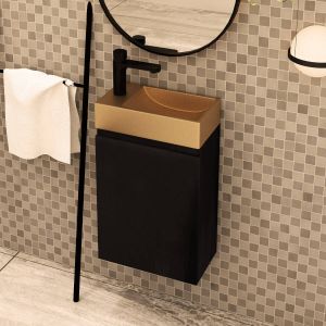 MD Interior Blessed toiletmeubel zwart mangohout links met fontein mat rosé goud links
