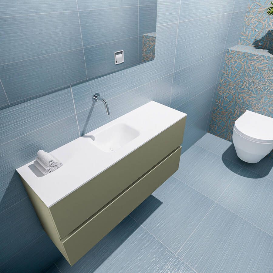 Mondiaz ADA Toiletmeubel 100x30x50cm met 0 kraangaten 2 lades army mat Wastafel Lex midden Solid Surface Wit FK75341843 - Foto 2