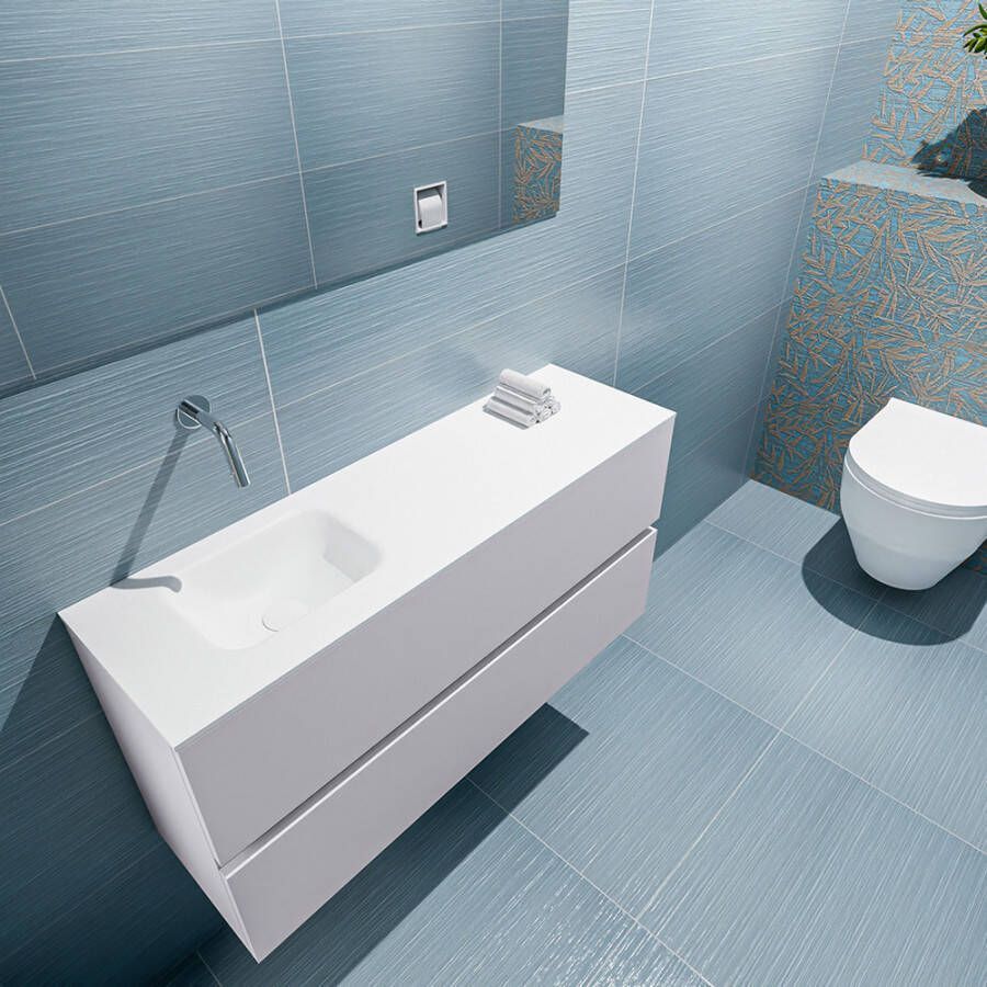 Mondiaz ADA Toiletmeubel 100x30x50cm met 0 kraangaten 2 lades cale mat Wastafel Lex links Solid Surface Wit FK75341961