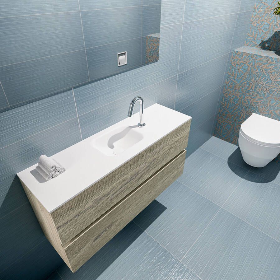 Mondiaz Ada 100cm toiletmeubel light brown grey met wastafel talc midden 1 kraangat