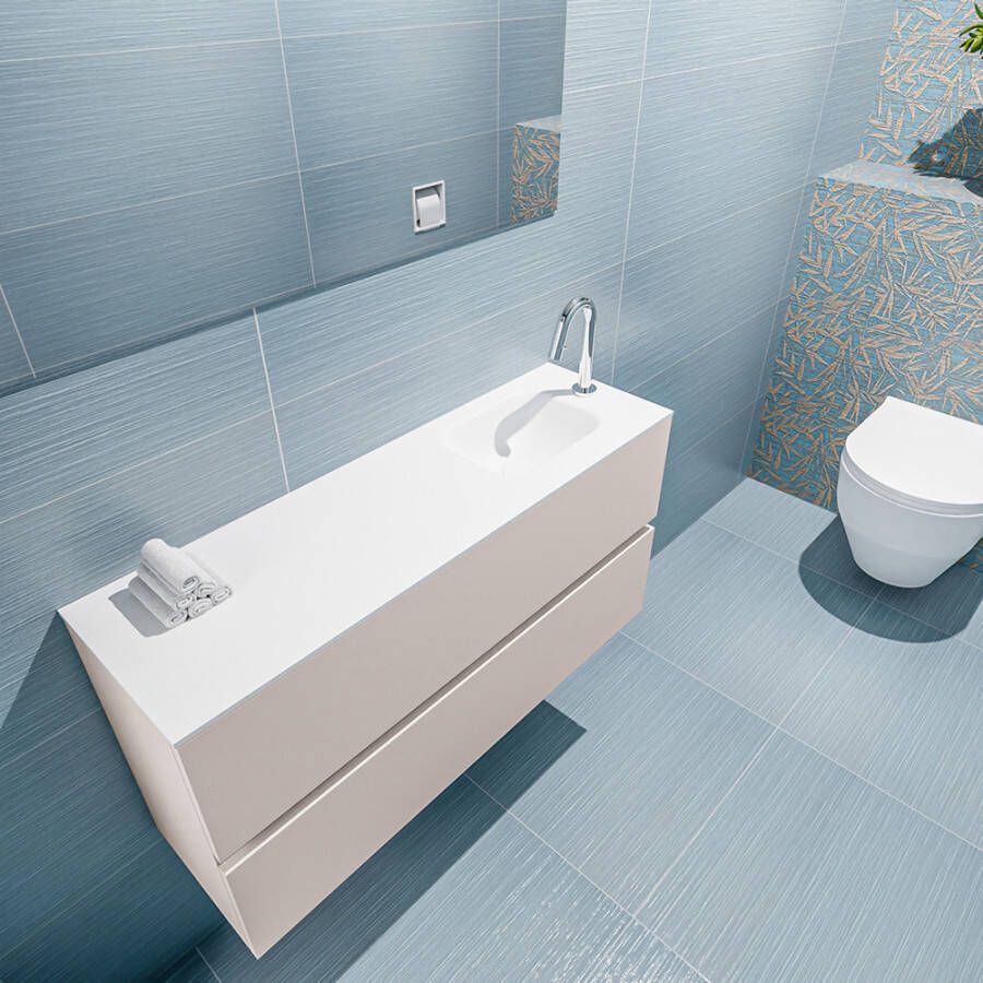Mondiaz ADA Toiletmeubel 100x30x50cm met 1 kraangaten 2 lades linen mat Wastafel Lex rechts Solid Surface Wit FK75341933 - Foto 2
