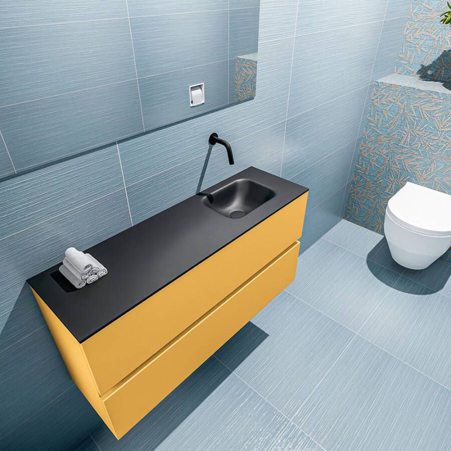 Mondiaz ADA Toiletmeubel 100x30x50cm met 0 kraangaten 2 lades ocher mat Wastafel Lex rechts Solid Surface Zwart FK75342224 - Foto 3