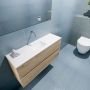 Mondiaz ADA Toiletmeubel 100x30x50cm met 0 kraangaten 2 lades washed oak mat Wastafel Lex midden Solid Surface Wit FK75341988 - Thumbnail 3