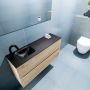 Mondiaz ADA Toiletmeubel 100x30x50cm met 1 kraangaten 2 lades washed oak mat Wastafel Lex links Solid Surface Zwart FK75342337 - Thumbnail 3