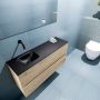 Mondiaz ADA Toiletmeubel 100x30x50cm met 0 kraangaten 2 lades washed oak mat Wastafel Lex links Solid Surface Zwart FK75342338 - Thumbnail 3