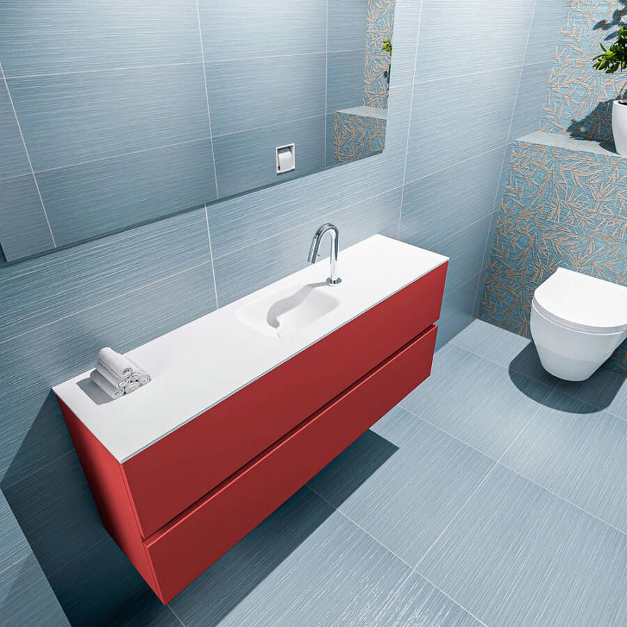 Mondiaz ADA Toiletmeubel 120x30x50cm met 1 kraangaten 2 lades fire mat Wastafel Lex midden Solid Surface Wit FK75341906