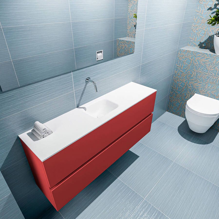 Mondiaz ADA Toiletmeubel 120x30x50cm met 0 kraangaten 2 lades fire mat Wastafel Lex midden Solid Surface Wit FK75341907 - Foto 3