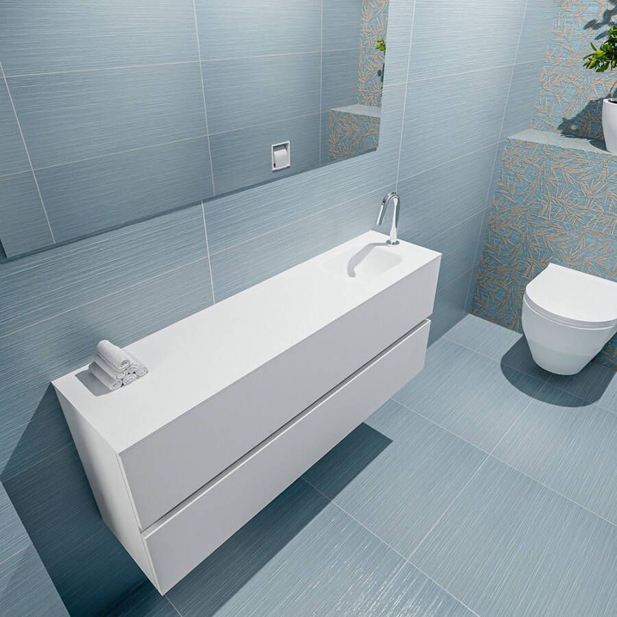 Mondiaz ADA Toiletmeubel 120x30x50cm met 1 kraangaten 2 lades talc mat Wastafel Lex rechts Solid Surface Wit FK75341736