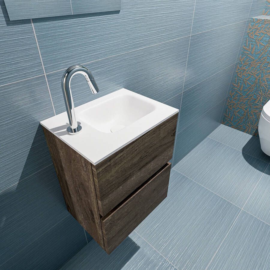 Mondiaz ADA Toiletmeubel 40x30x50cm 1 kraangat 2 lades dark brown mat wasbak rechts Solid surface Wit FK75342002