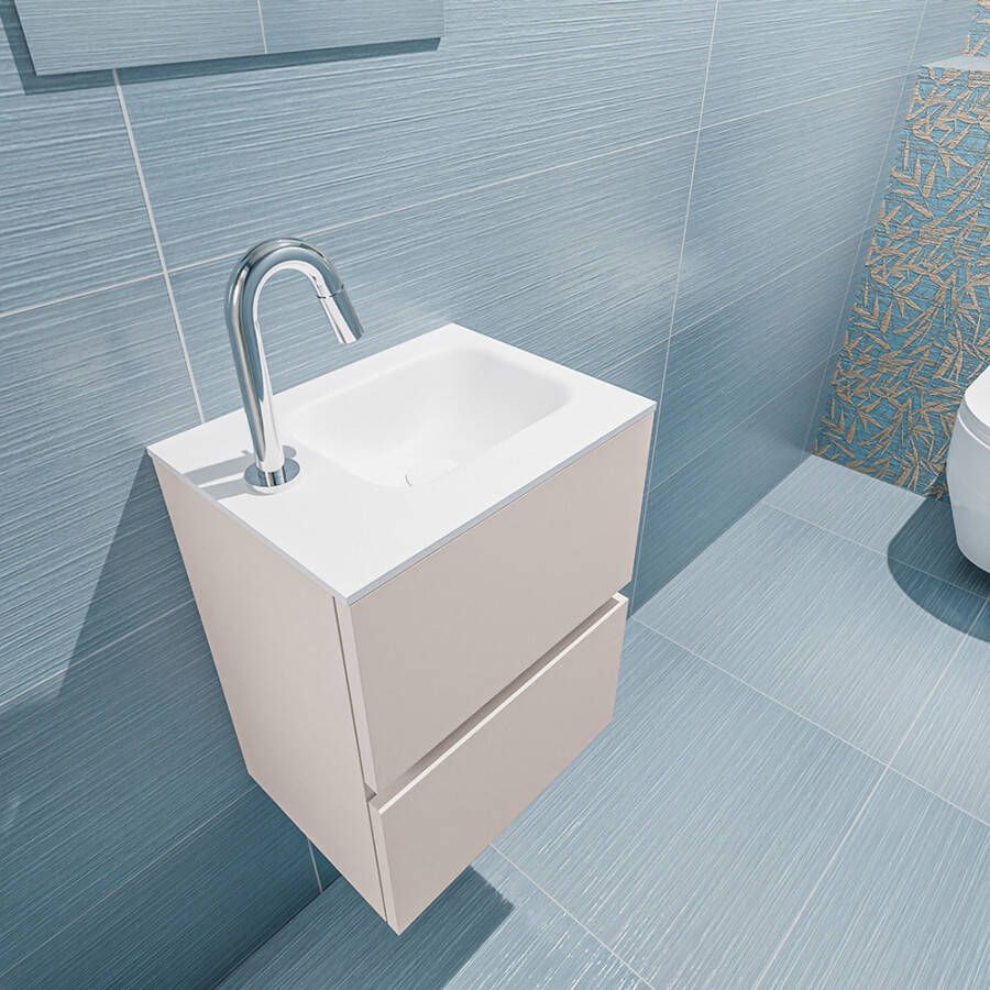 Mondiaz ADA Toiletmeubel 40x30x50cm met 1 kraangaten 2 lades linen mat Wastafel Lex rechts Solid Surface Wit FK75341915