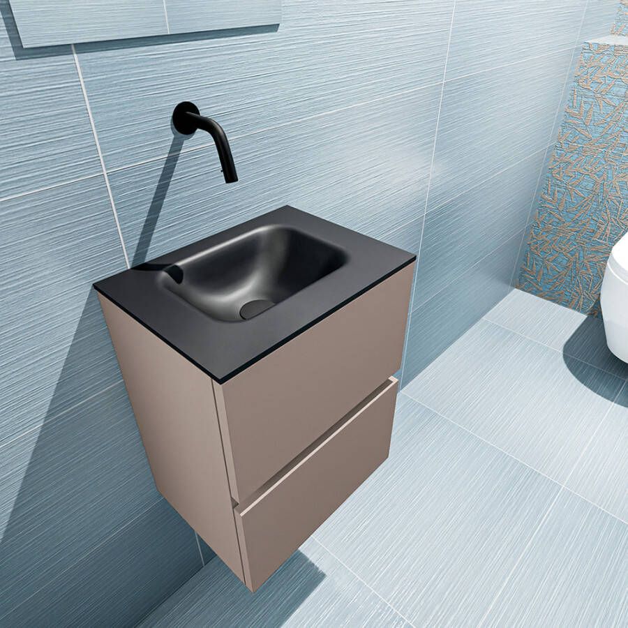 Mondiaz ADA Toiletmeubel 40x30x50cm met 0 kraangaten 2 lades smoke mat Wastafel Lex midden Solid Surface Zwart FK75342144